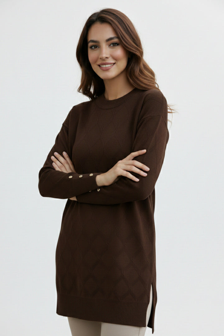 BNG Women Desenli Tunik N3288 Kahverengi - Whitby