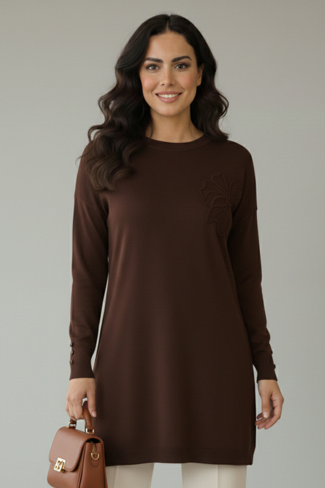 BNG Women Çiçek Desenli Tunik N3303 Kahverengi - Georgina