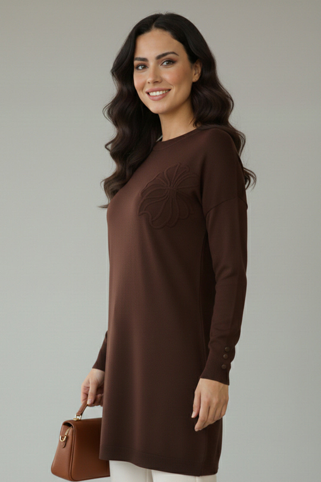 BNG Women Çiçek Desenli Tunik N3303 Kahverengi - Georgina