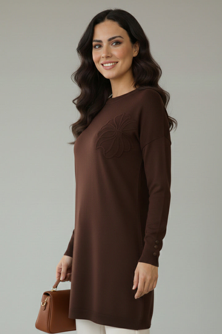 BNG Women Çiçek Desenli Tunik N3303 Kahverengi - Georgina