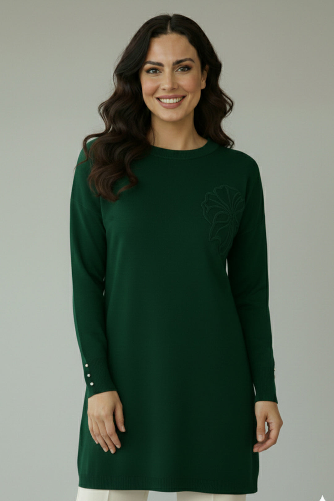 BNG Women Çiçek Desenli Tunik N3303 Zümrüt Yeşili - Viana do Castelo