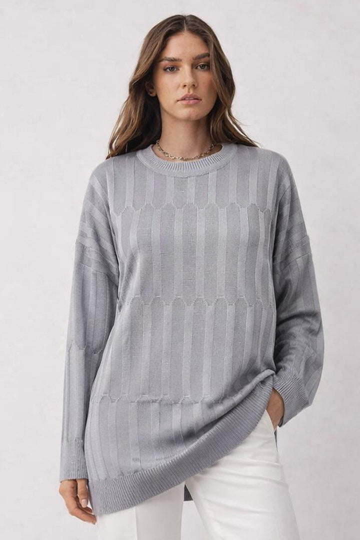 BNG Women Desenli Tunik N3174 Gri - Esher