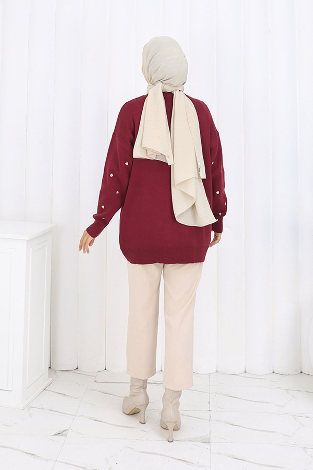 BNG Women Kalp Nakışlı Triko Kazak N3253 Bordo - Centreville