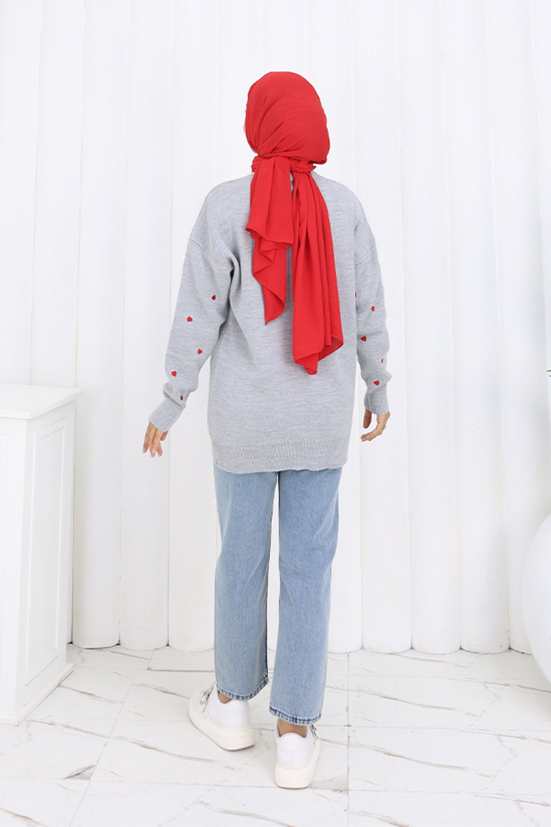 BNG Women Kalp Nakışlı Triko Kazak N3253 Gri - Winter Haven