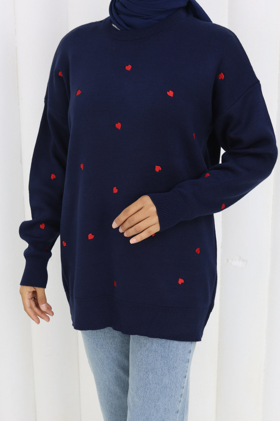 BNG Women Kalp Nakışlı Triko Kazak N3253 Lacivert - Central Coast