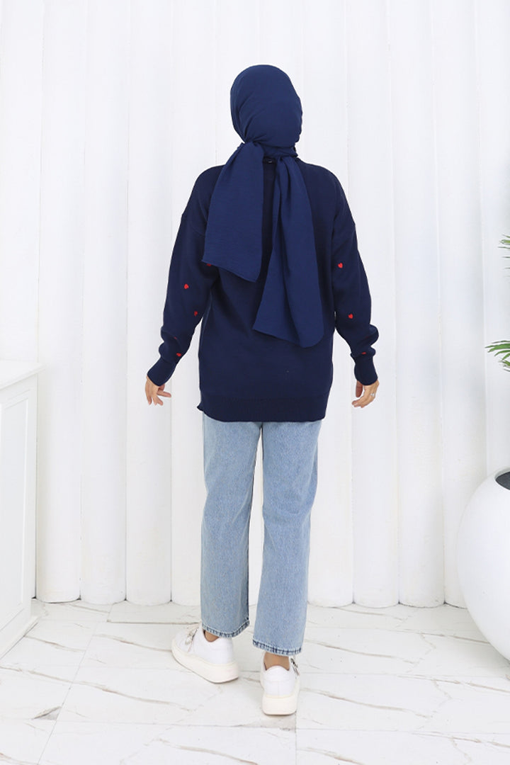 BNG Women Kalp Nakışlı Triko Kazak N3253 Lacivert - Central Coast