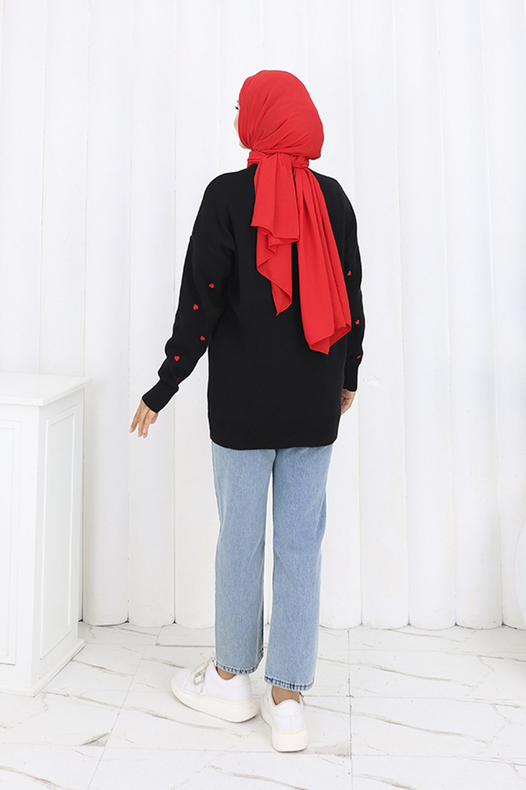 BNG Women Kalp Nakışlı Triko Kazak N3253 Siyah - Douai