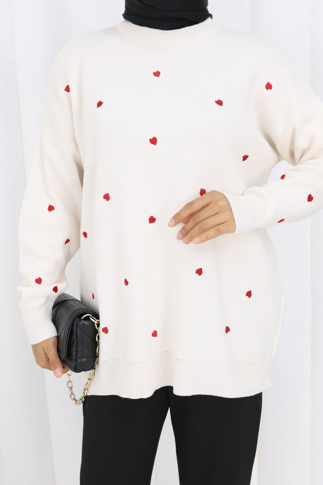 BNG Women Kalp Nakışlı Triko Kazak N3253 Taş Rengi - Pocatello