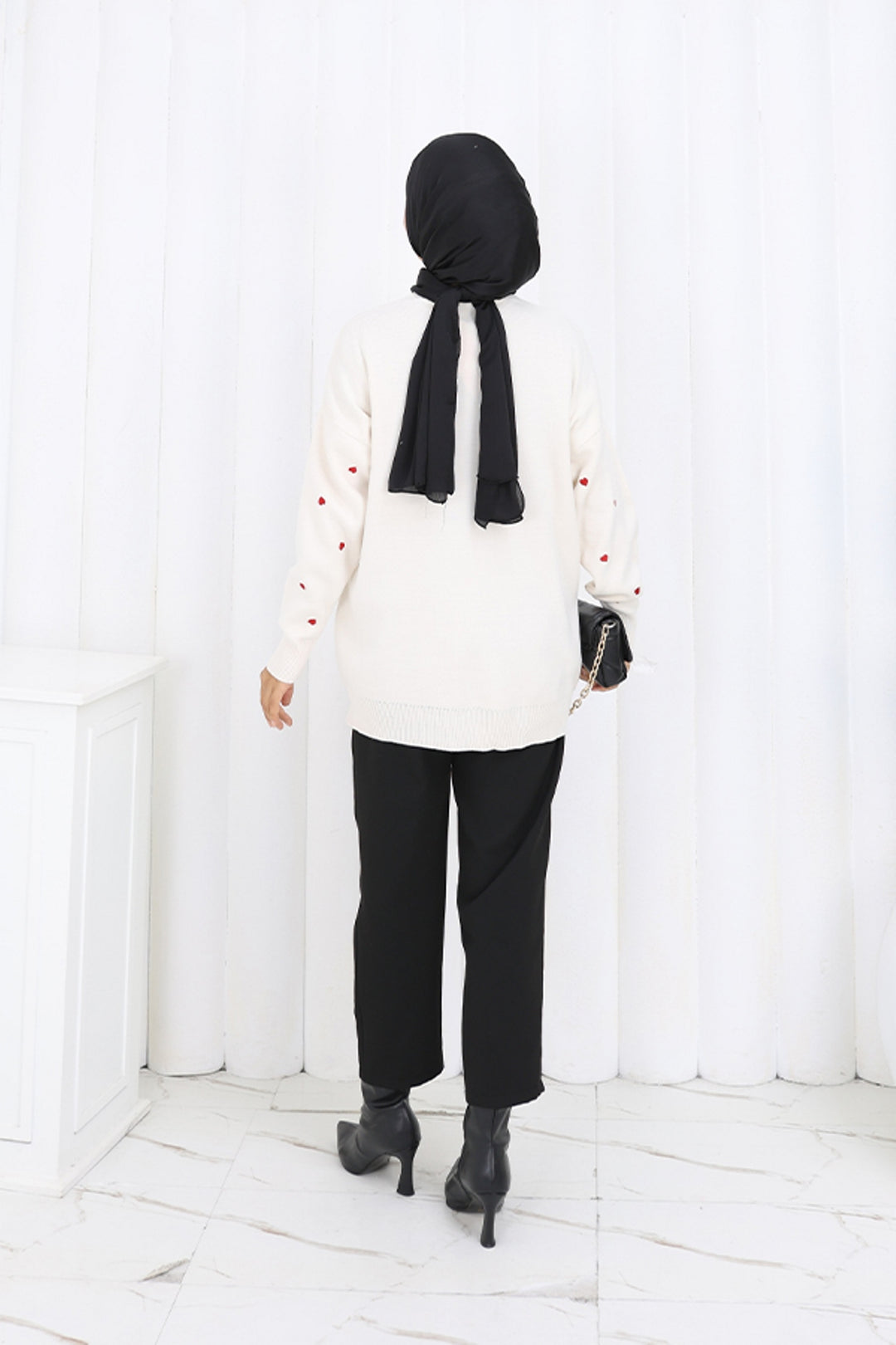 BNG Women Kalp Nakışlı Triko Kazak N3253 Taş Rengi - Pocatello