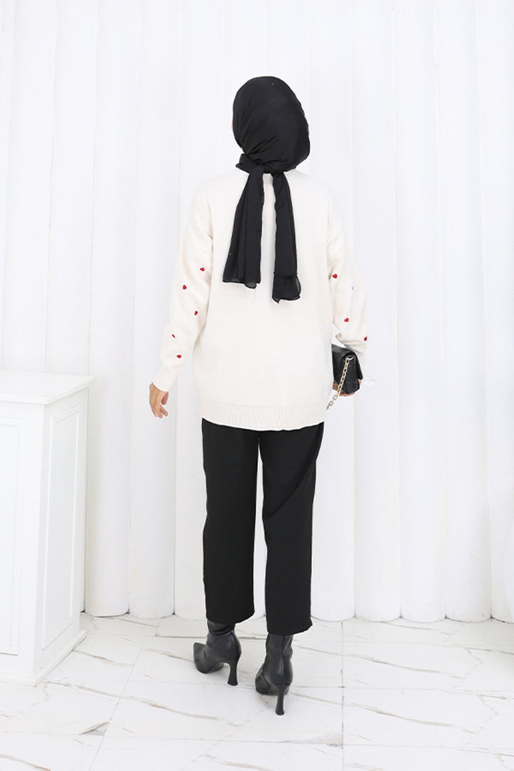 BNG Women Kalp Nakışlı Triko Kazak N3253 Taş Rengi - Pocatello