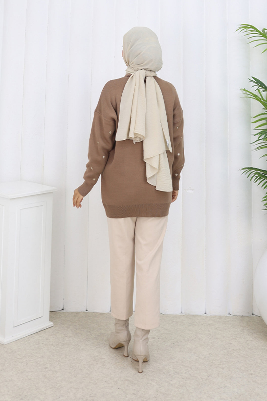 BNG Women Kalp Nakışlı Triko Kazak N3253 Vizon - Zamora