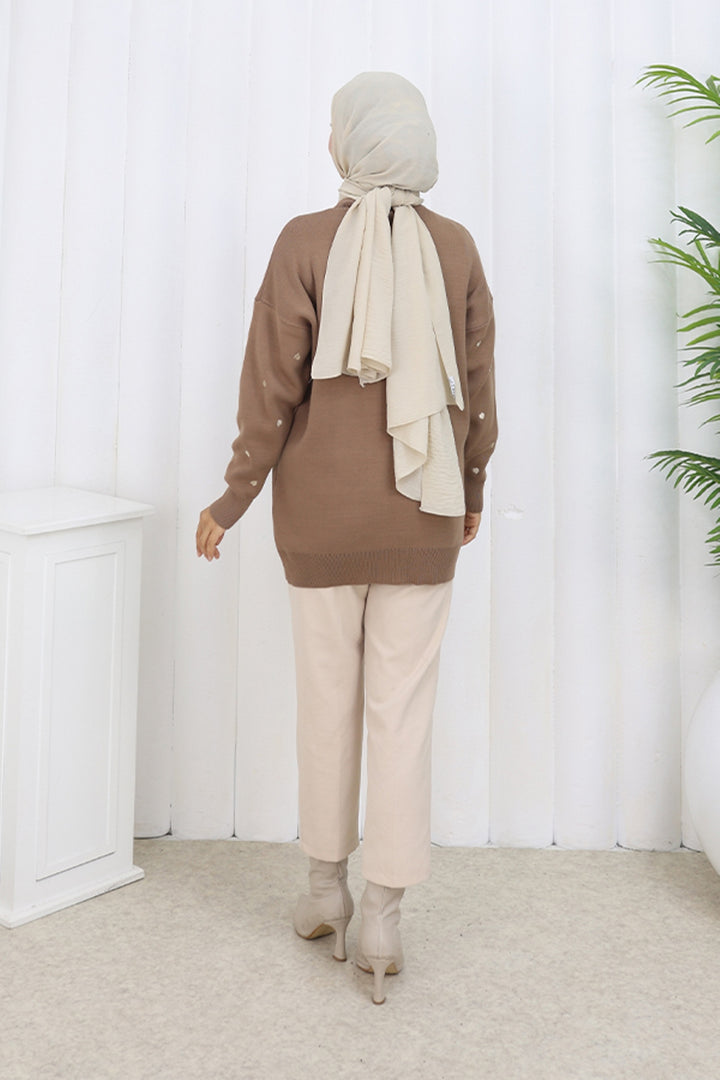 BNG Women Kalp Nakışlı Triko Kazak N3253 Vizon - Zamora