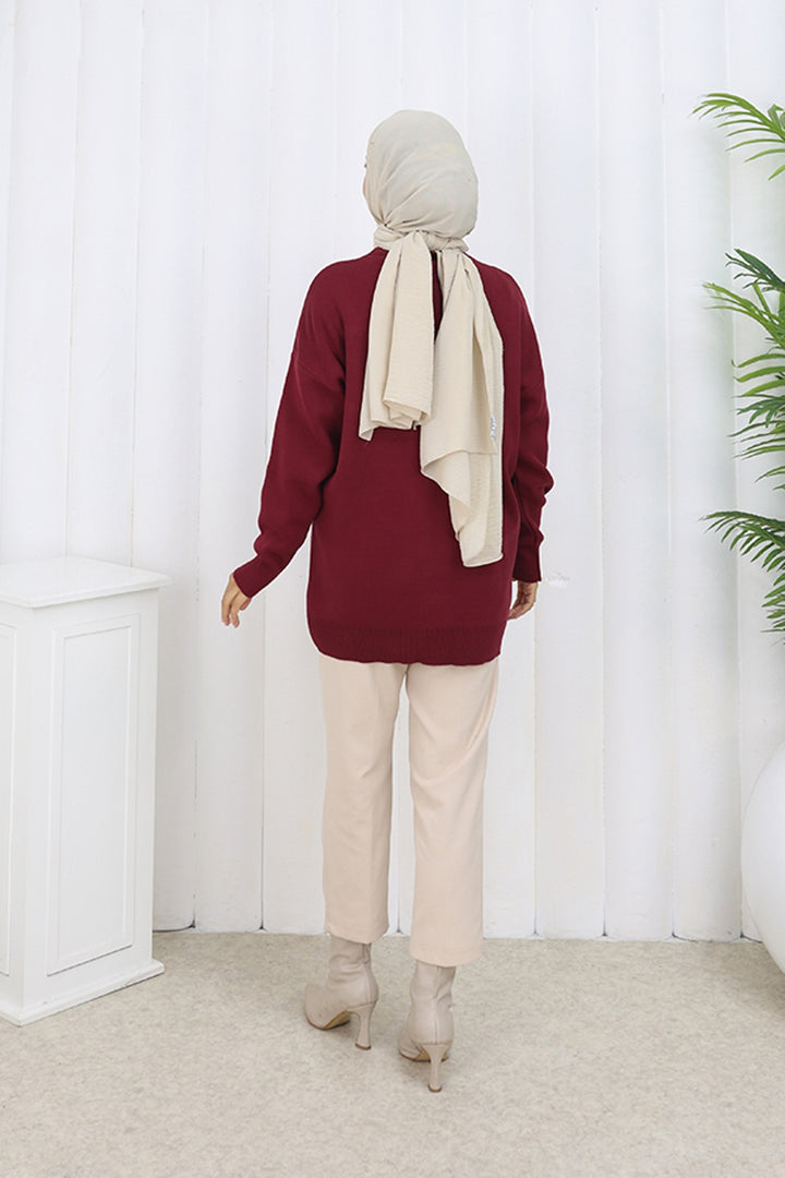 BNG Women Kalp Nakışlı Triko Kazak N3254 Bordo - Chervonohrad