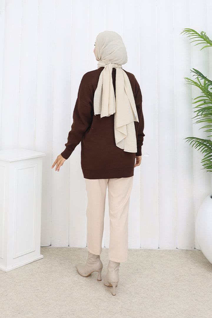 BNG Women Kalp Nakışlı Triko Kazak N3254 Kahverengi - Bury Saint Edmunds