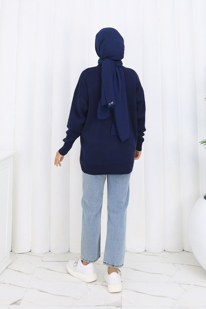 BNG Women Kalp Nakışlı Triko Kazak N3254 Lacivert - Fuenlabrada