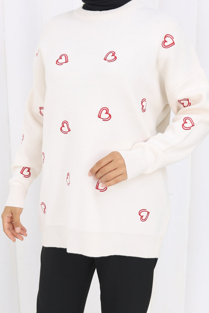 BNG Women Heart Embroidered Knit Sweater N3254 Stone Color - Schaarbeek