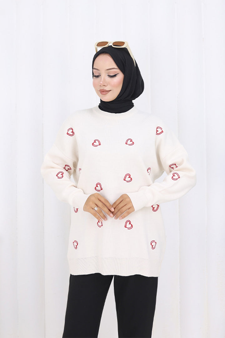 BNG Women Heart Embroidered Knit Sweater N3254 Stone Color - Schaarbeek