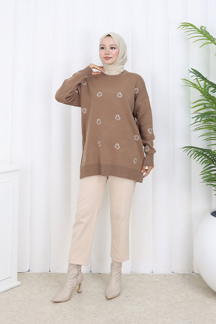 BNG Women Heart Embroidered Knit Sweater N3254 Mink - Norman