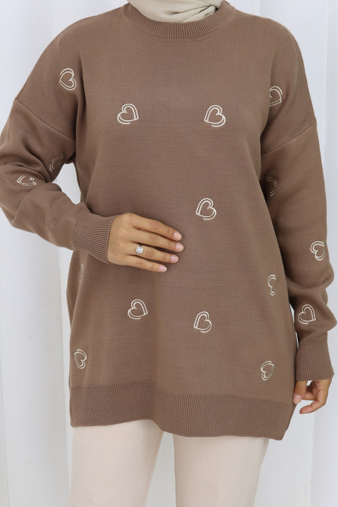 BNG Women Heart Embroidered Knit Sweater N3254 Mink - Norman