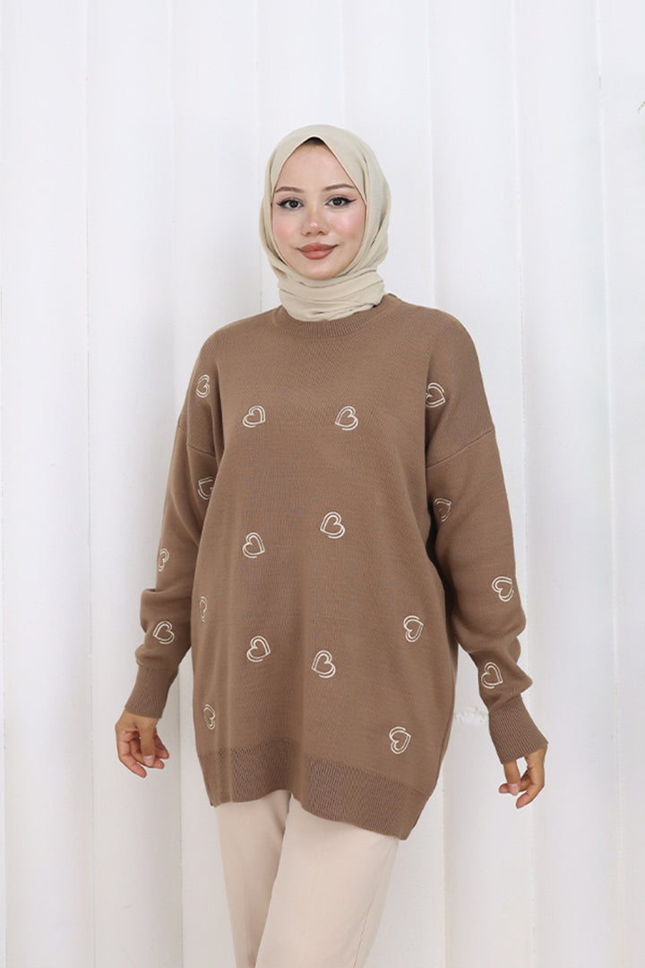 BNG Women Heart Embroidered Knit Sweater N3254 Mink - Norman