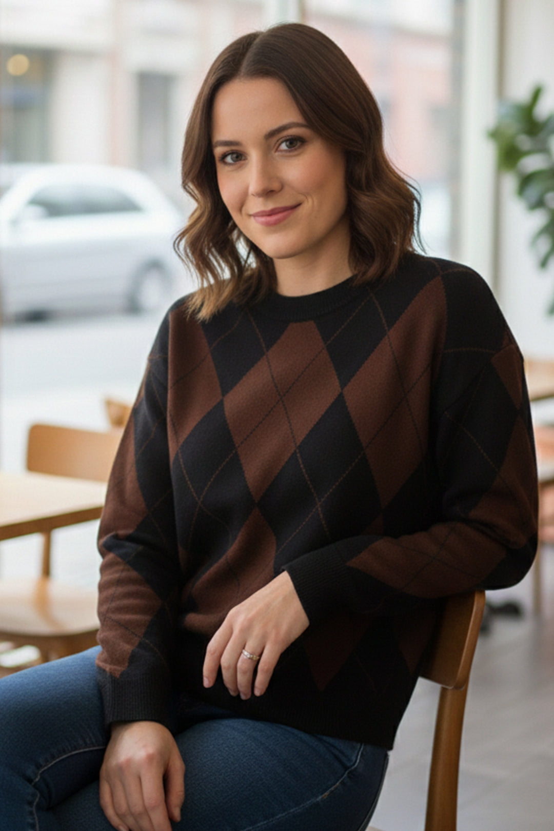 BNG Women Baklava Desenli Triko Kazak N3027 Siyah - Orlando