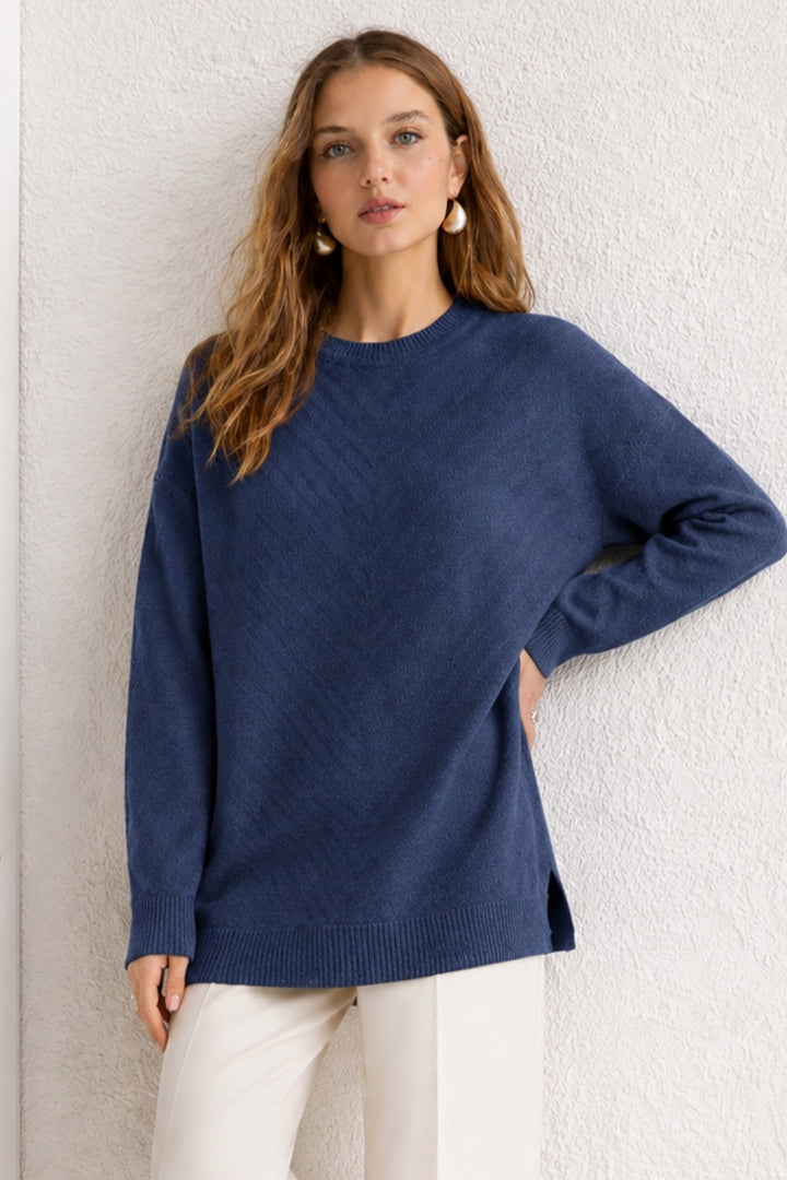 BNG Women Desenli Tesettür Tunik N3192 İndigo - University City