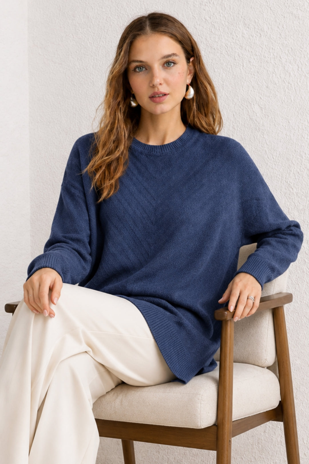 BNG Women Desenli Tesettür Tunik N3192 İndigo - University City