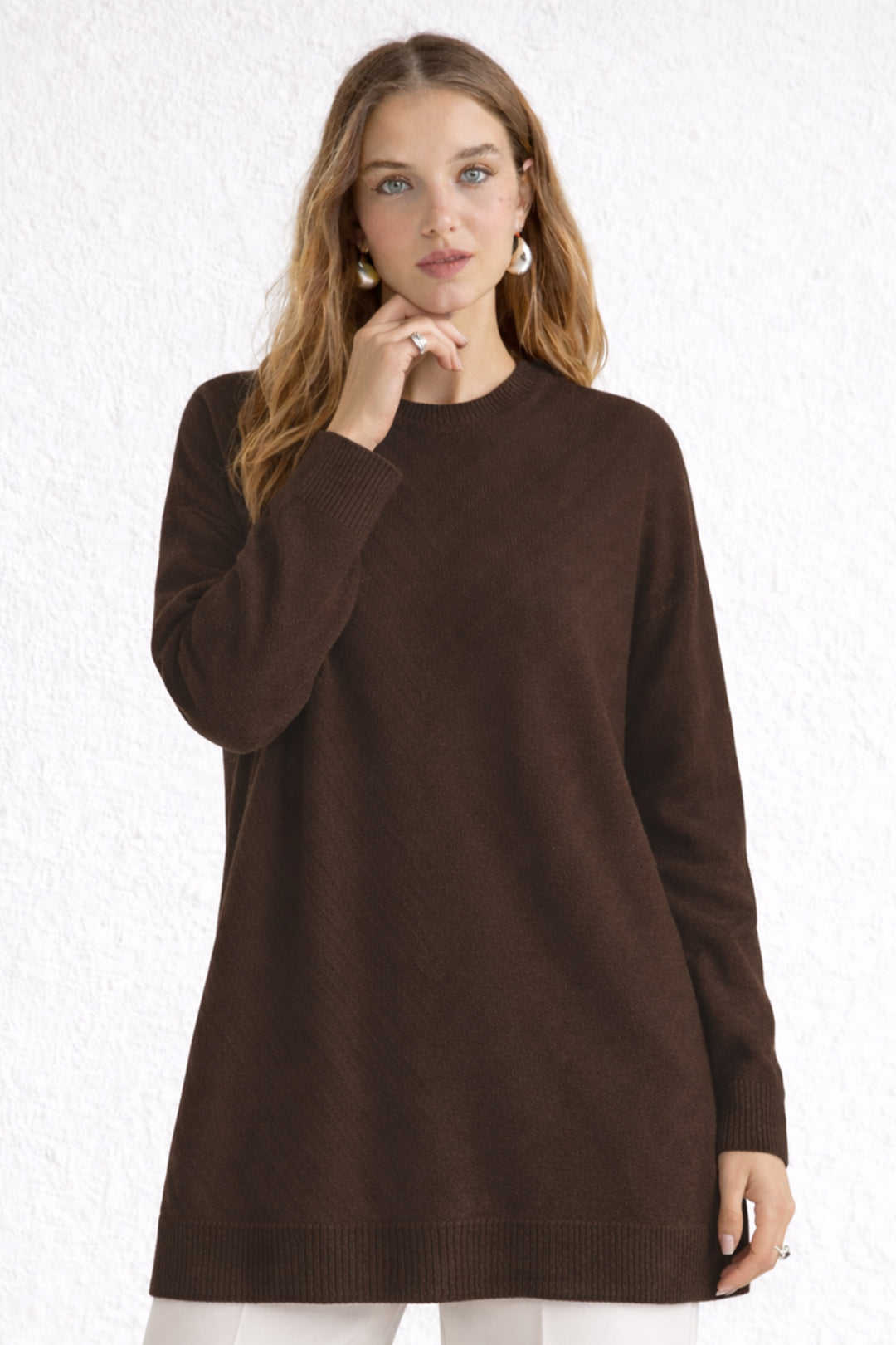 BNG Women Desenli Tesettür Tunik N3192 Kahverengi - Ipswich