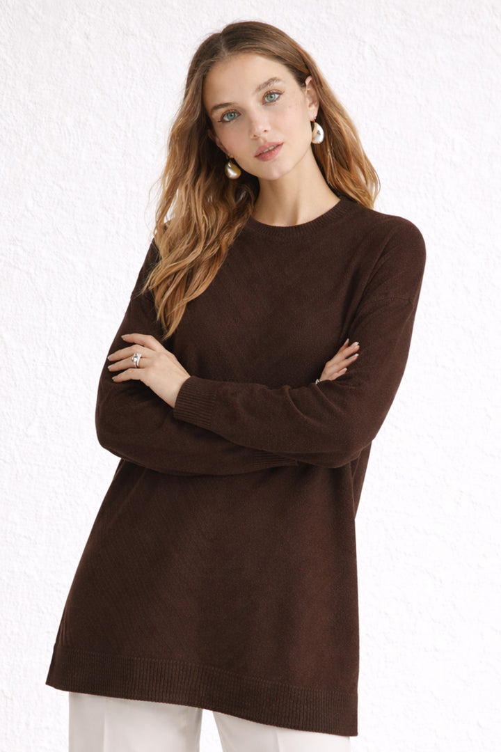 BNG Women Desenli Tesettür Tunik N3192 Kahverengi - Ipswich