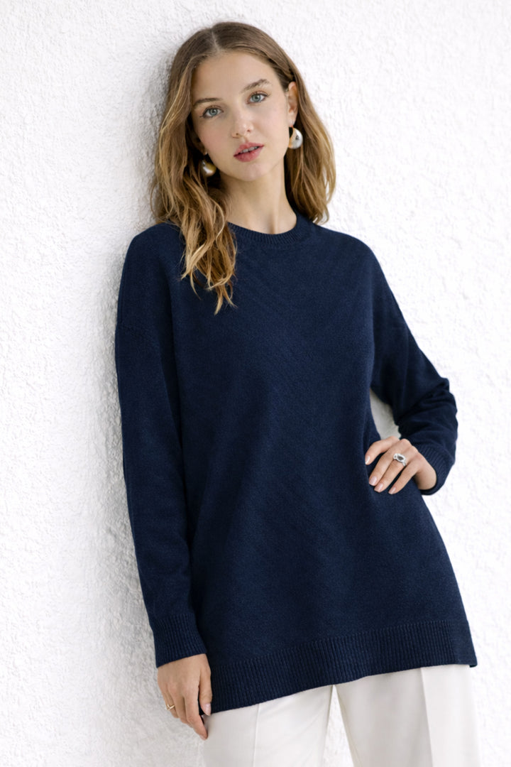 BNG Women Desenli Tesettür Tunik N3192 Lacivert - Carrollton