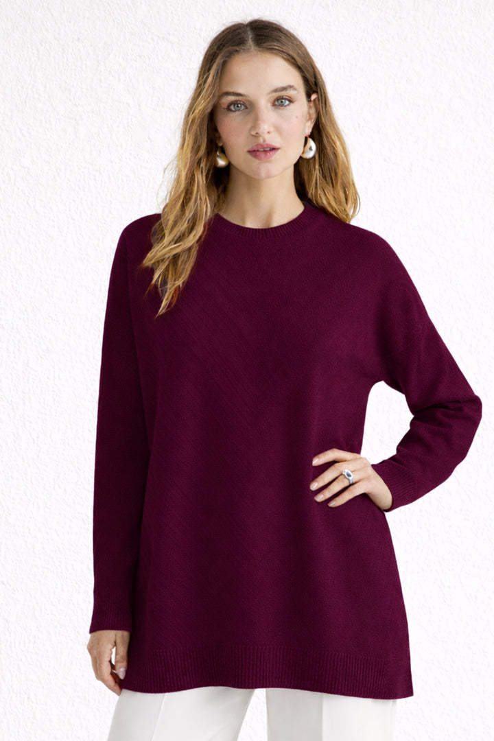 BNG Women Desenli Tesettür Tunik N3192 Mürdüm - Woodstock