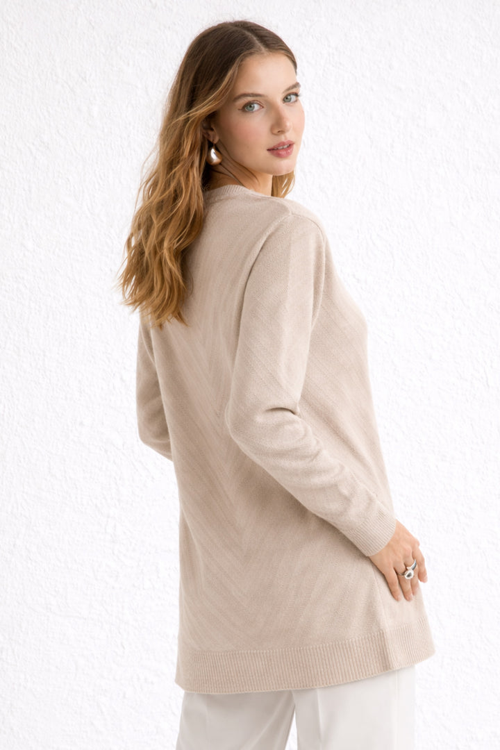 BNG Women Desenli Tesettür Tunik N3192 Taş Rengi - Meppel