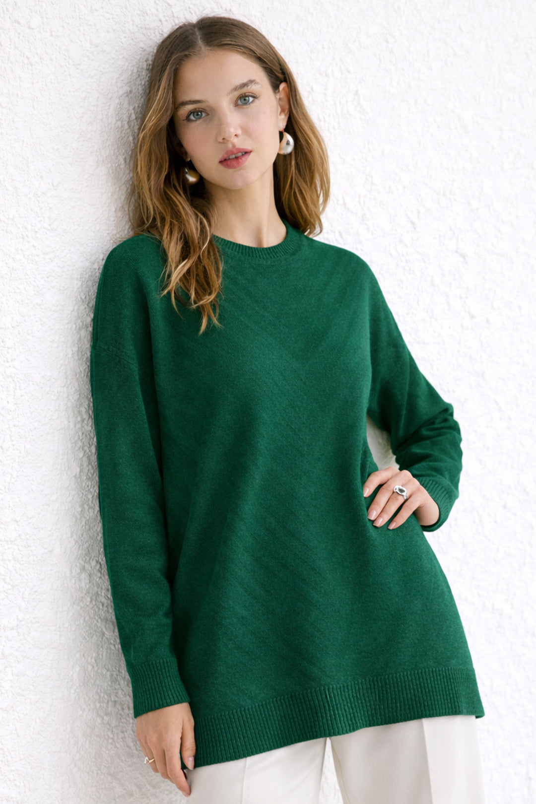 BNG Women Desenli Tesettür Tunik N3192 Zümrüt Yeşili - Frisco