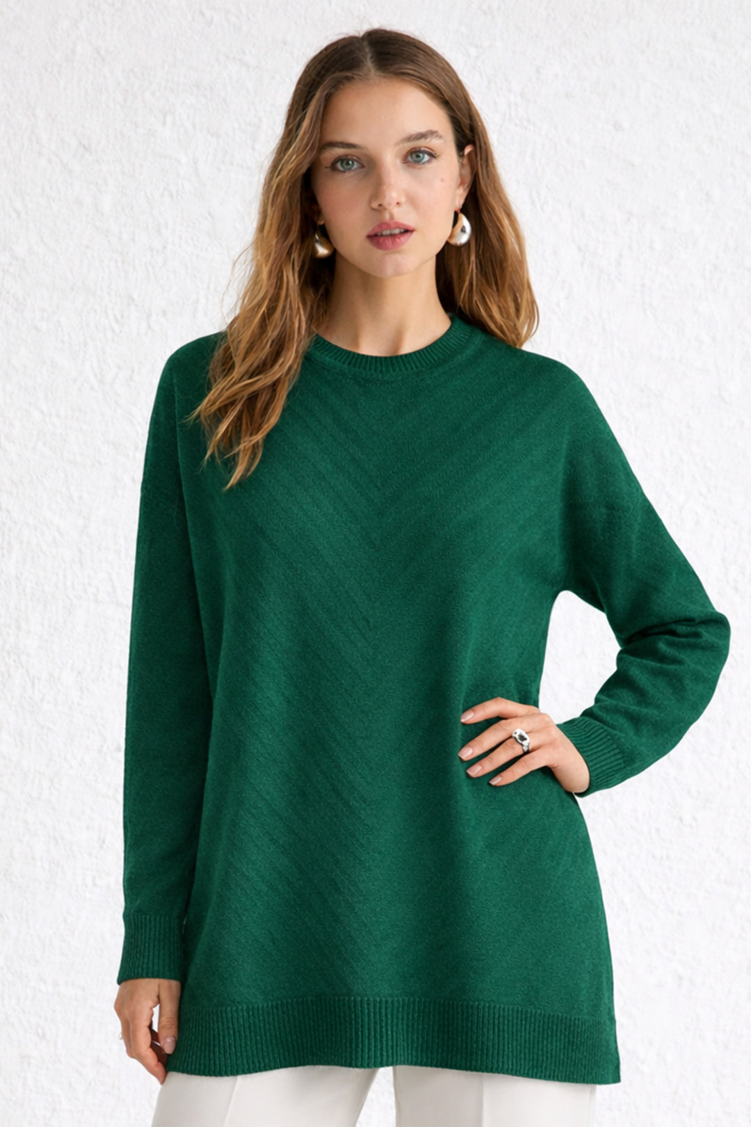 BNG Women Desenli Tesettür Tunik N3192 Zümrüt Yeşili - Frisco
