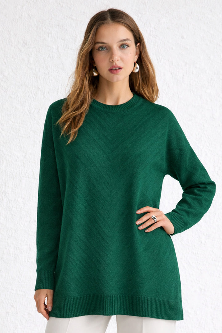 BNG Women Desenli Tesettür Tunik N3192 Zümrüt Yeşili - Frisco