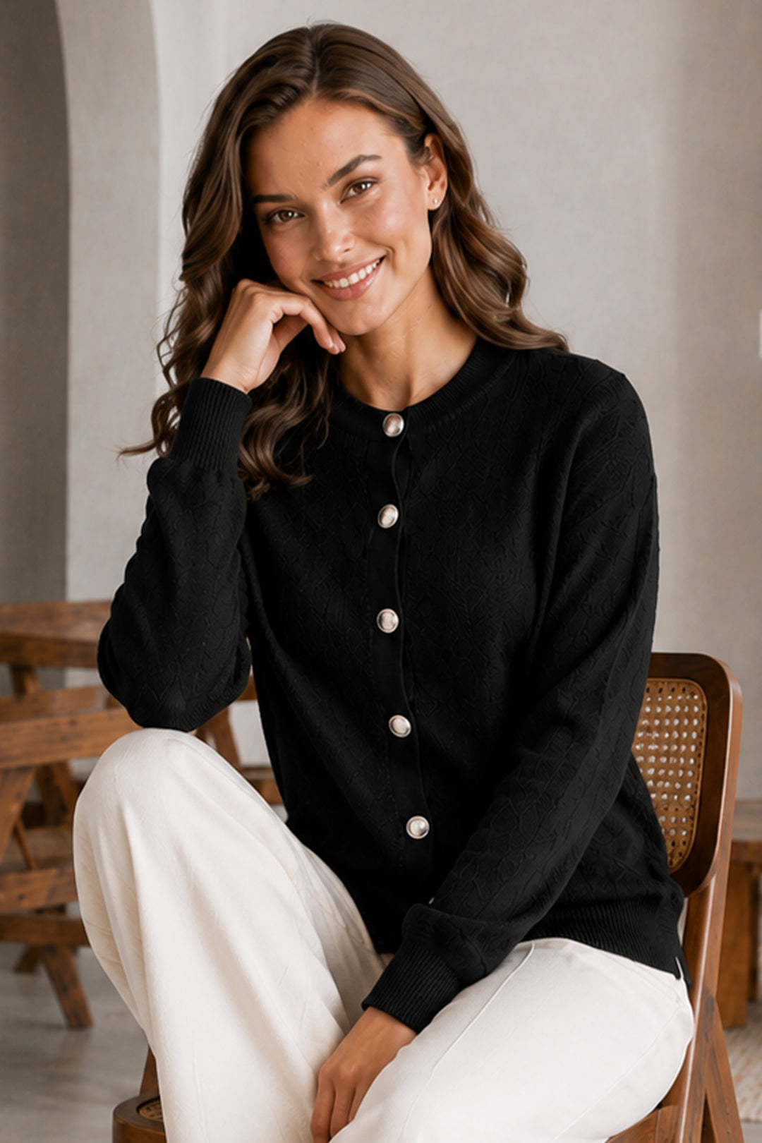 BNG Women Düğmeli Sakal Hırka N3328 Siyah - Cambridge