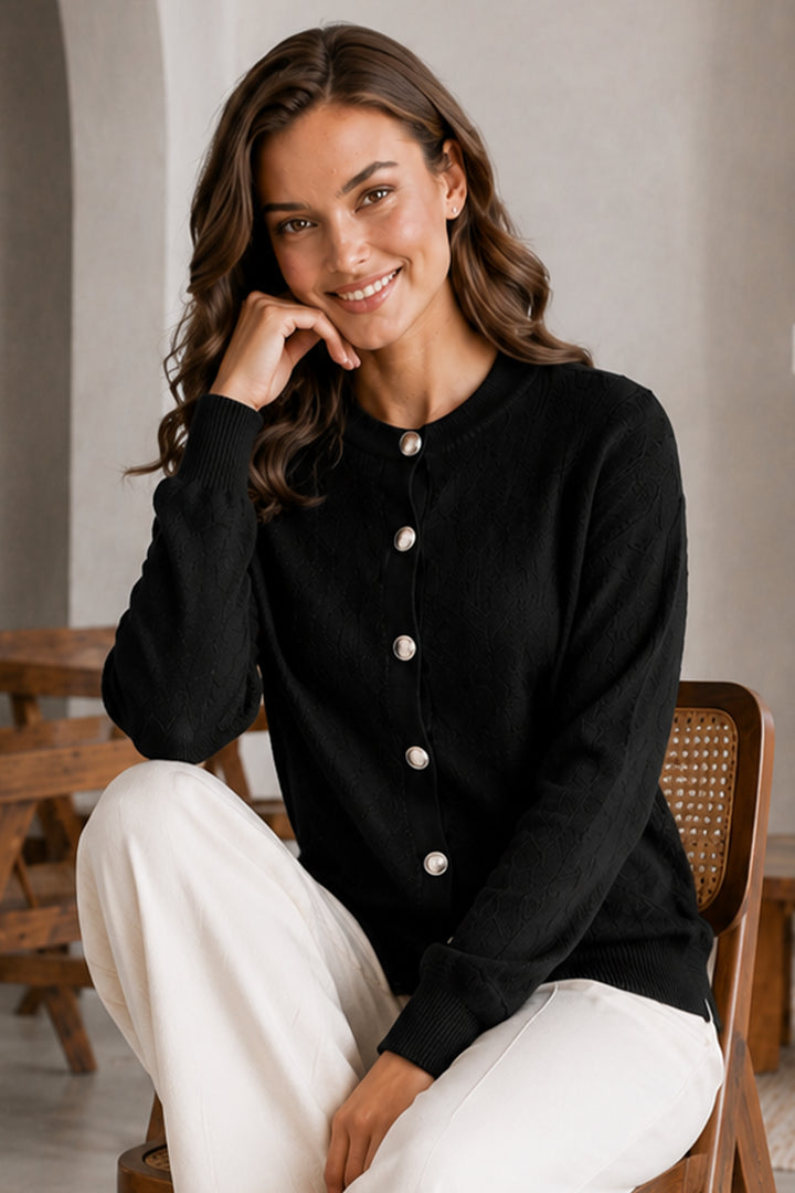 BNG Women Düğmeli Sakal Hırka N3328 Siyah - Cambridge
