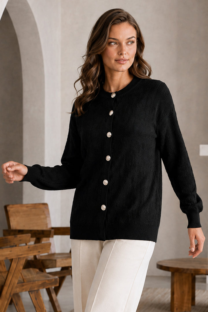 BNG Women Düğmeli Sakal Hırka N3328 Siyah - Cambridge
