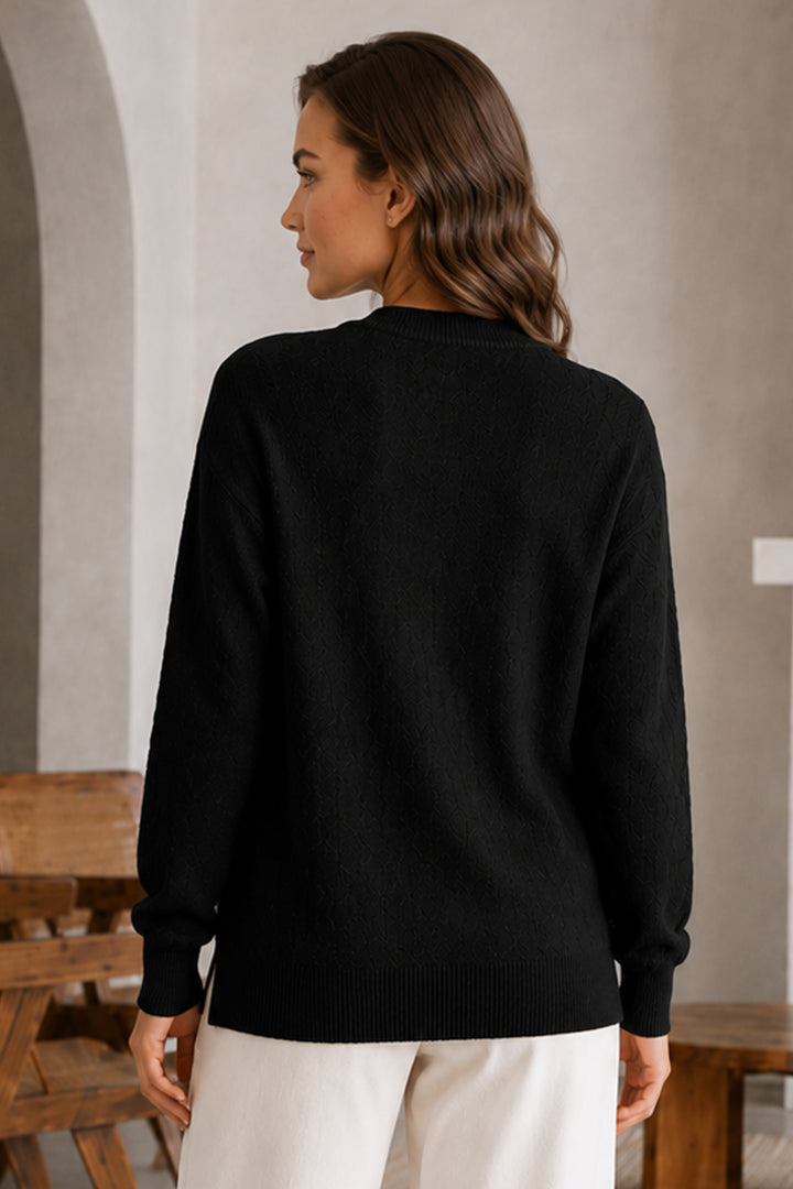 BNG Women Düğmeli Sakal Hırka N3328 Siyah - Cambridge