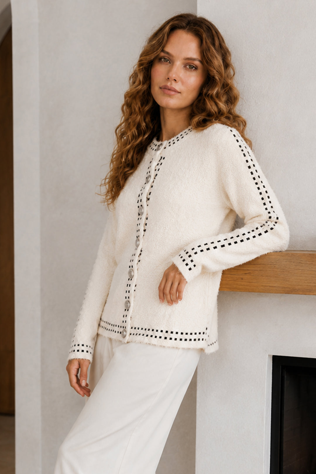 BNG Women Düğmeli Triko Hırka N3326 Ekru - Ardea