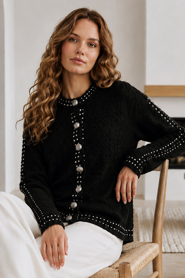 BNG Women Düğmeli Triko Hırka N3326 Siyah - Tustin