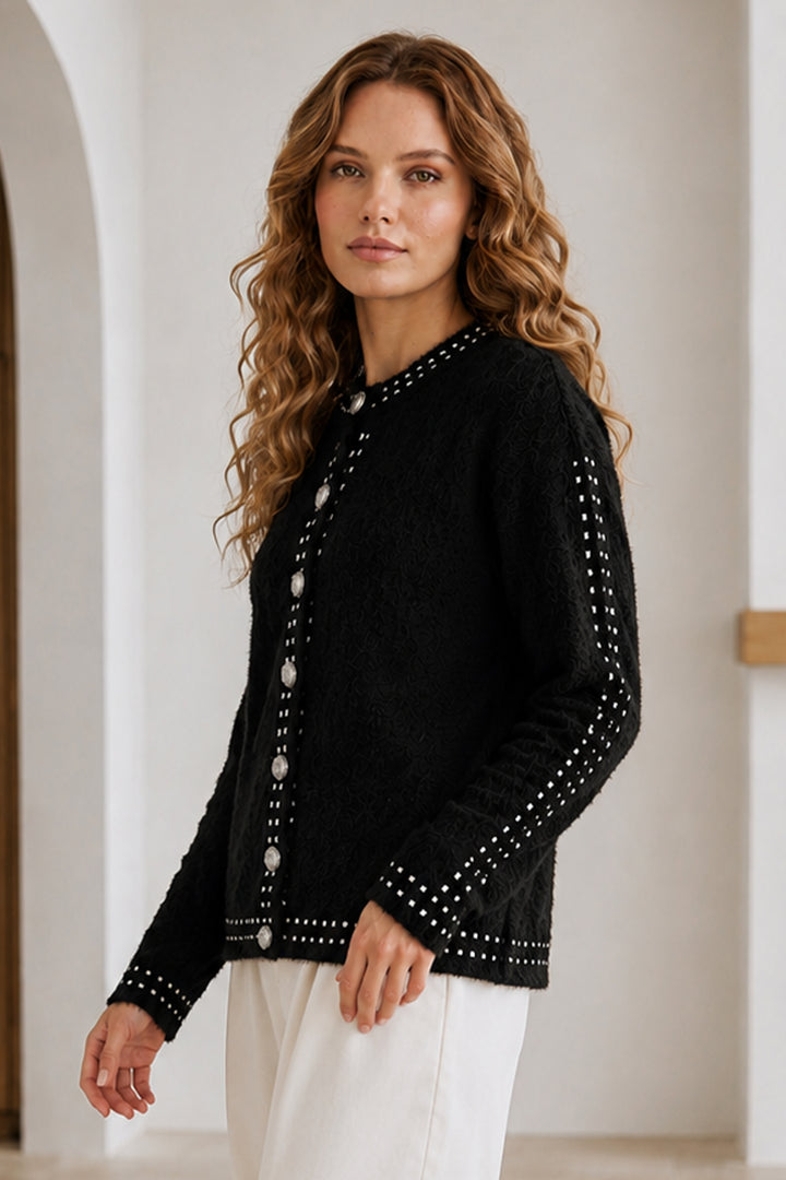 BNG Women Düğmeli Triko Hırka N3326 Siyah - Tustin