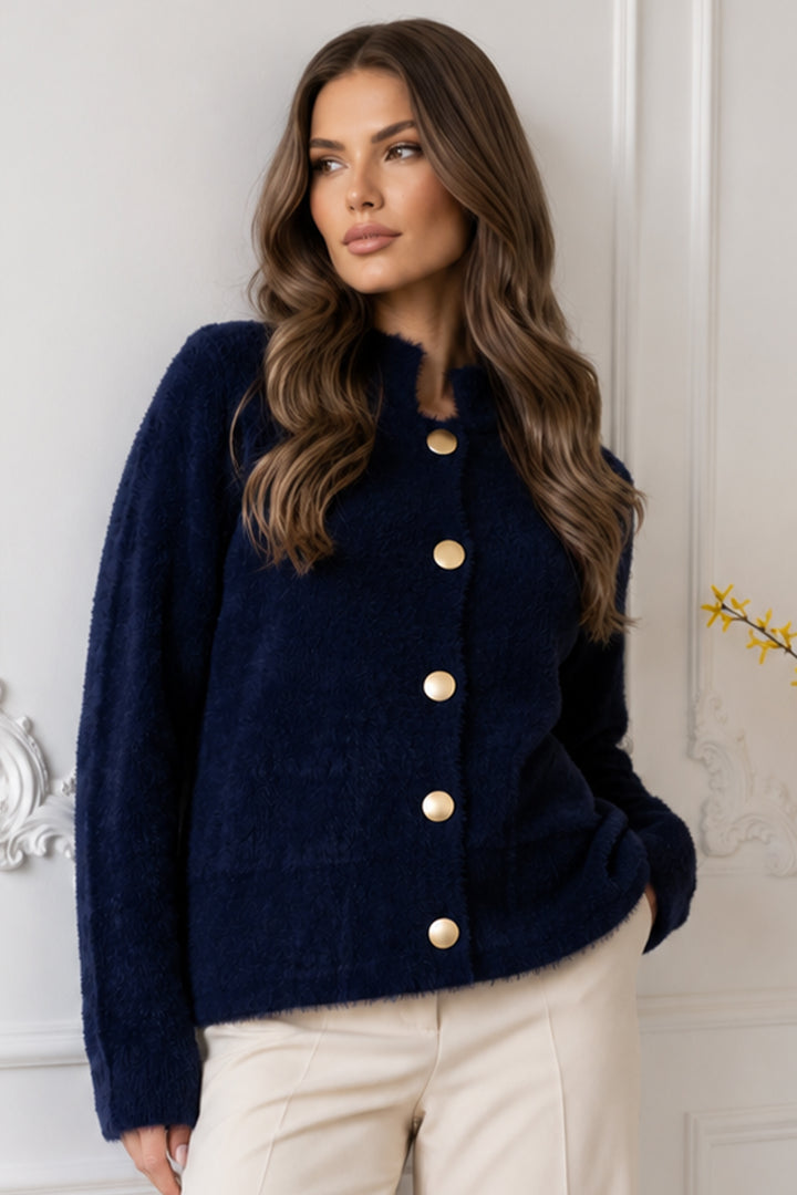 BNG Women Düğmeli Sakal Hırka N3327 Lacivert - Silver Spring
