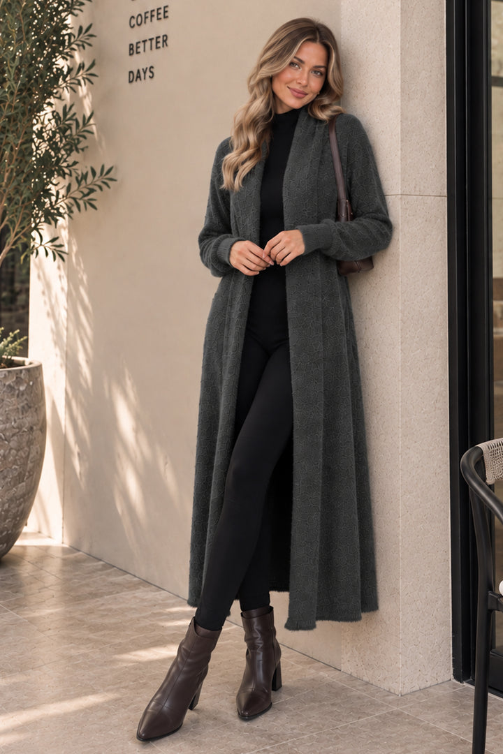 BNG Women Sakallı Triko Uzun Hırka N3372 Antrasit - Concord
