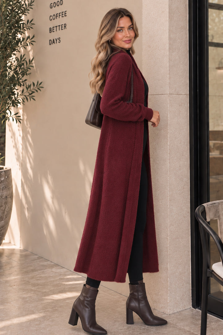 BNG Women Sakallı Triko Uzun Hırka N3372 Bordo - Vaslui