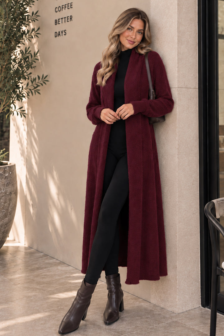 BNG Women Sakallı Triko Uzun Hırka N3372 Bordo - Vaslui
