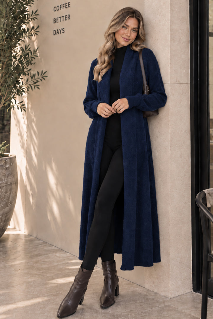 BNG Women Sakallı Triko Uzun Hırka N3372 Lacivert - Blois