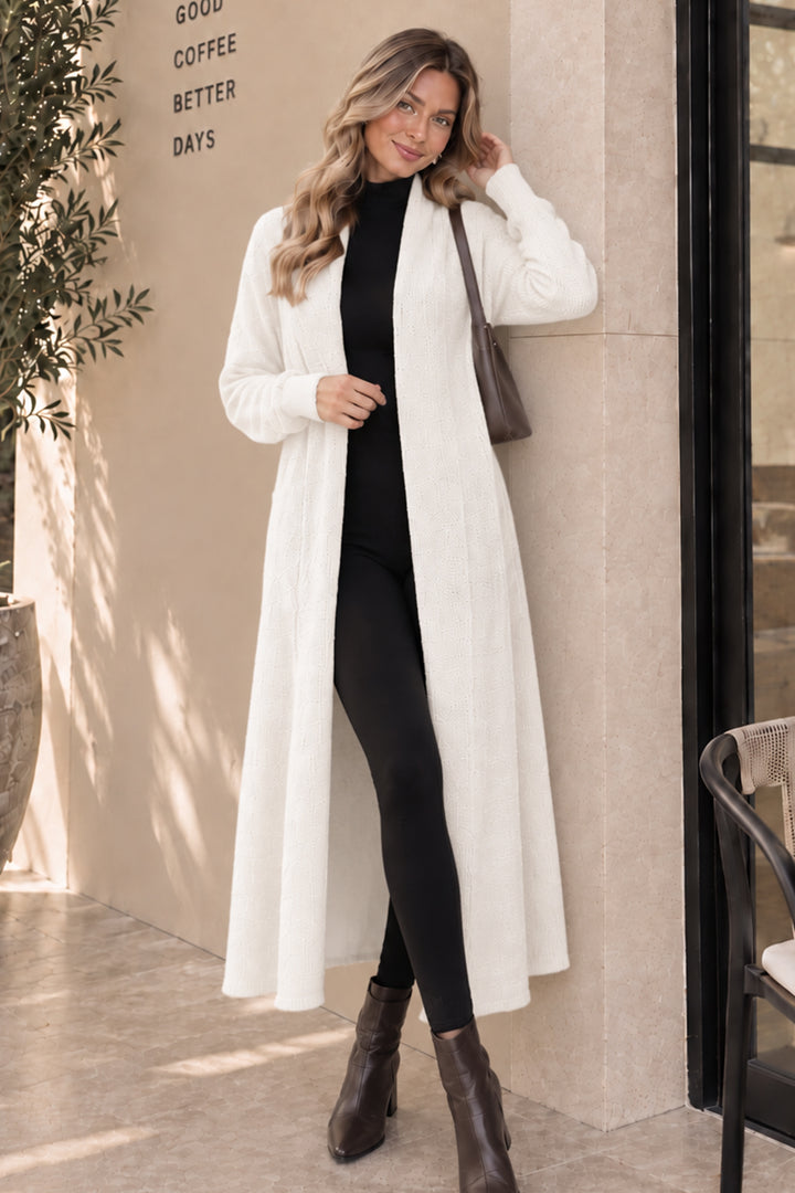 BNG Women Sakallı Triko Uzun Hırka N3372 Beyaz - Gateshead