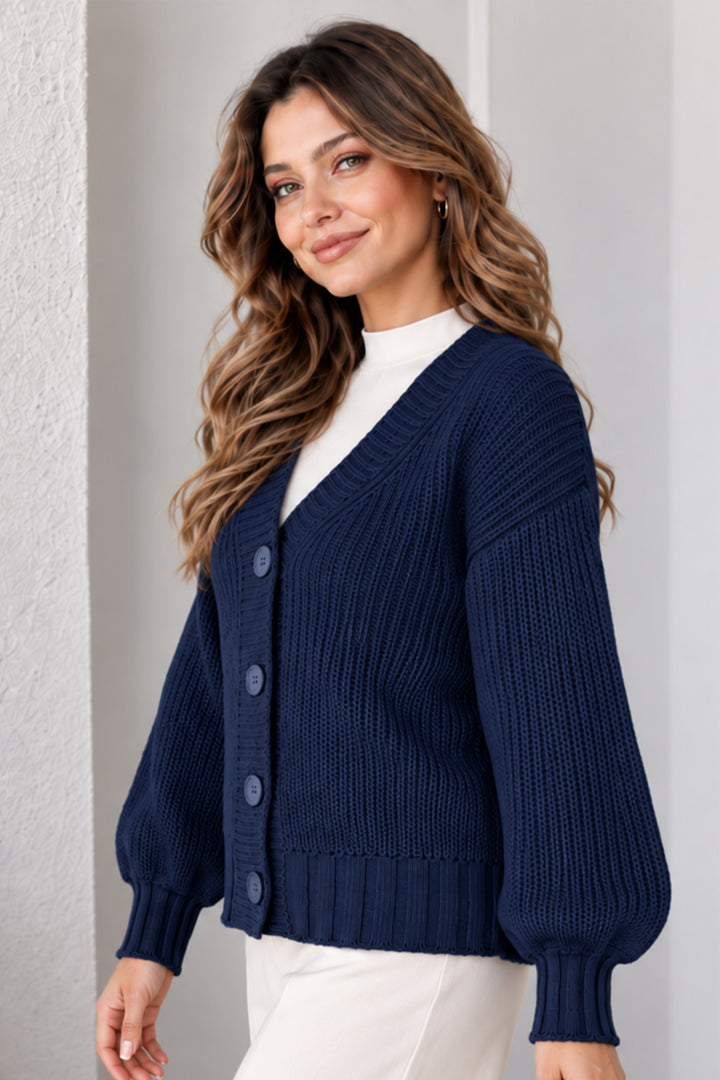 BNG Women Düğmeli Triko Hırka N512 Lacivert - Montesilvano