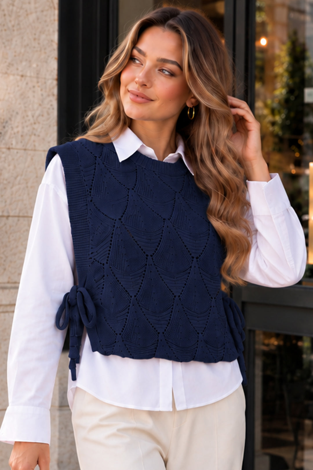 BNG Women Desenli Triko Süveter N520 Lacivert - Torre-Pacheco